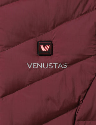 Heated Long Down Jacket 7.4V For Women, W62 Venustas heated long down jacket burgundy with illuminated 7.4V controller icon
