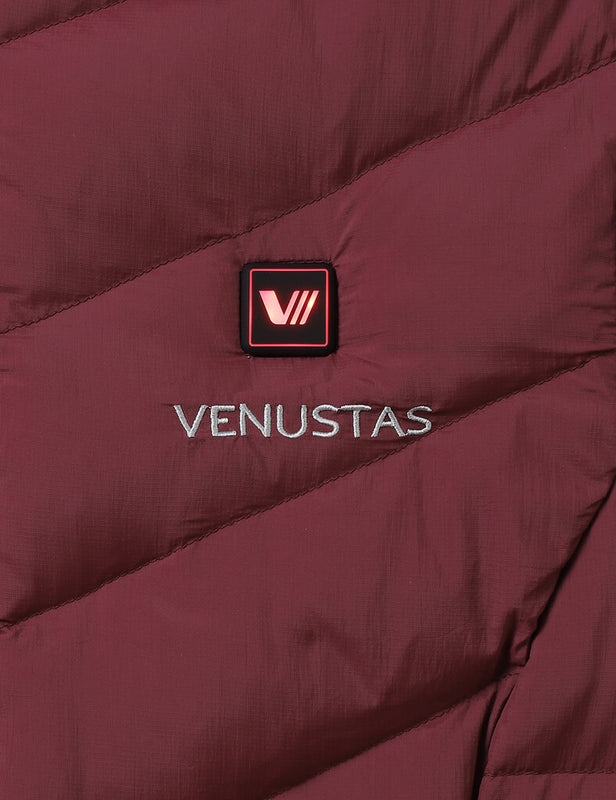 Heated Long Down Jacket 7.4V For Women, W62 Venustas heated long down jacket burgundy with illuminated 7.4V controller icon