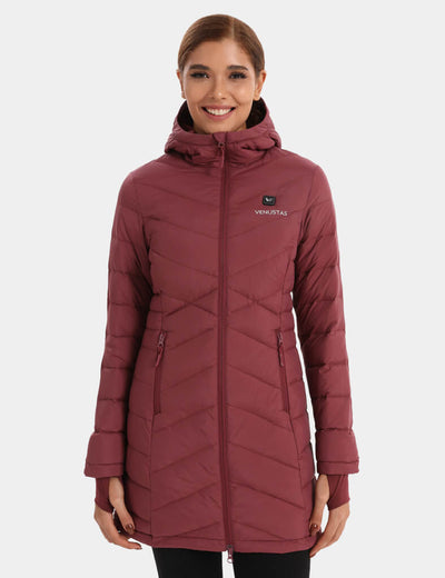 Heated Long Down Jacket 7.4V For Women, W62 - Burgundy