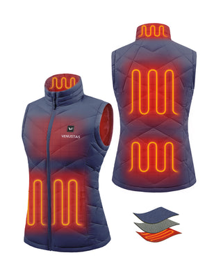 Women's Heated Lightweight Quilted Vest 7.4V, W52 Venustas navy heated vest with visible back warming panels.