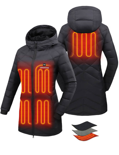 Women’s Heated Recycled Puffer Jacket 7.4V, EW68 - Black-Pockets Heating