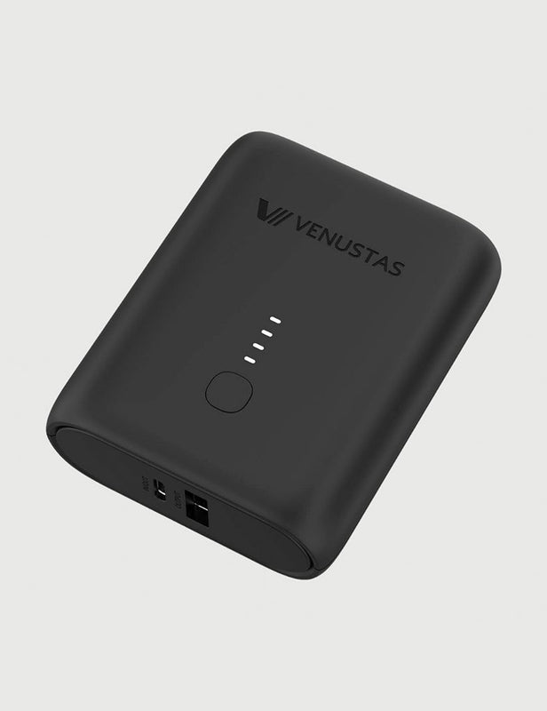 Mini 7.4V Battery (36Wh), 5K Venustas power bank battery black with USB ports and indicator LEDs