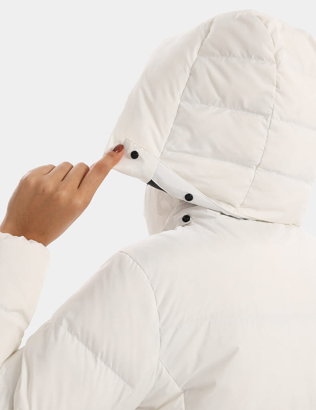 Women’s Heated Recycled Down Jacket 7.4V, EW72 by Venustas down jacket in white with 7.4V heating