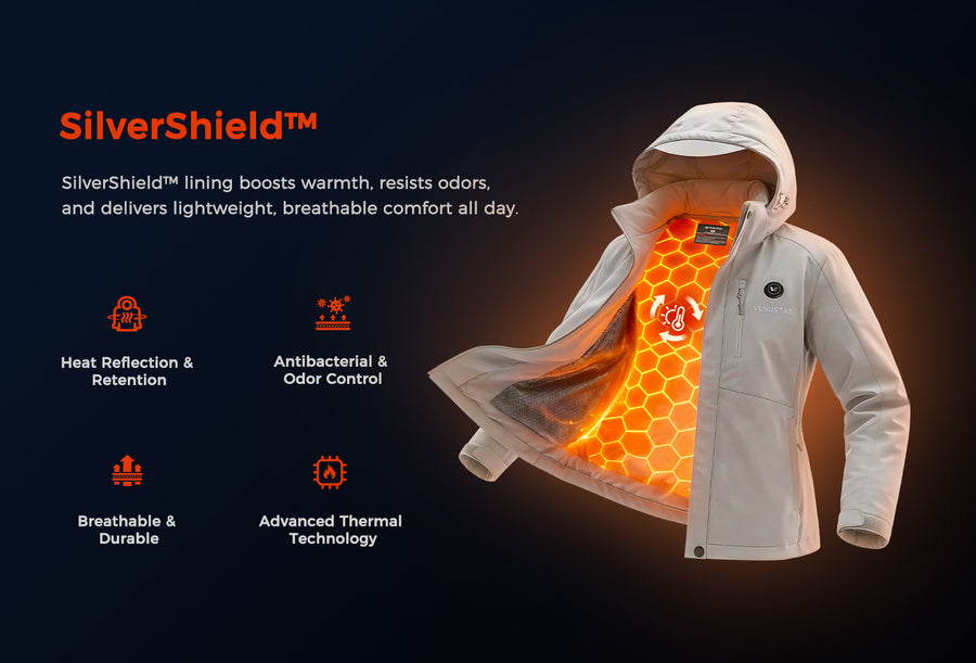Venustas SilverShield™ thermal-reflective lining designed to retain body heat and reduce warmth loss for lasting comfort.