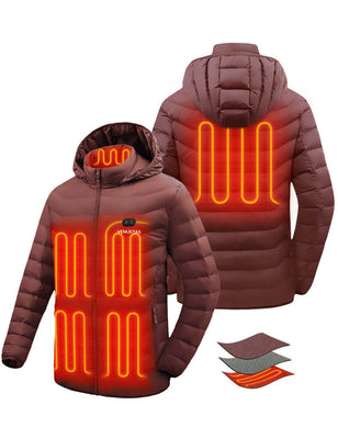 Heated Jacket With Dual Control Button 7.4V For Unisex, U9001 Venustas heated jacket in burgundy puffer fabric with glowing 7.4V heating lines