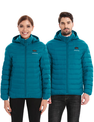Heated Jacket With Dual Control Button 7.4V For Unisex, U9001 by Venustas teal puffer jacket with 7.4V dual control.