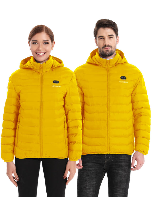 Heated Jacket With Dual Control Button 7.4V For Unisex, U9001 by Venustas heated puffer jacket in yellow with control button