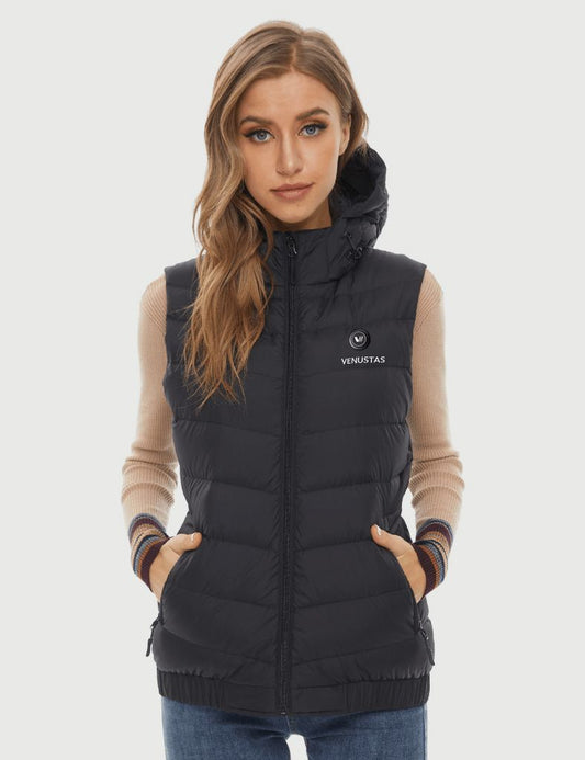 [Final Sale] Women's Heated Down Vest 7.4V With Detachable Hood, W2119 [XS,S,M,2XL,3XL]