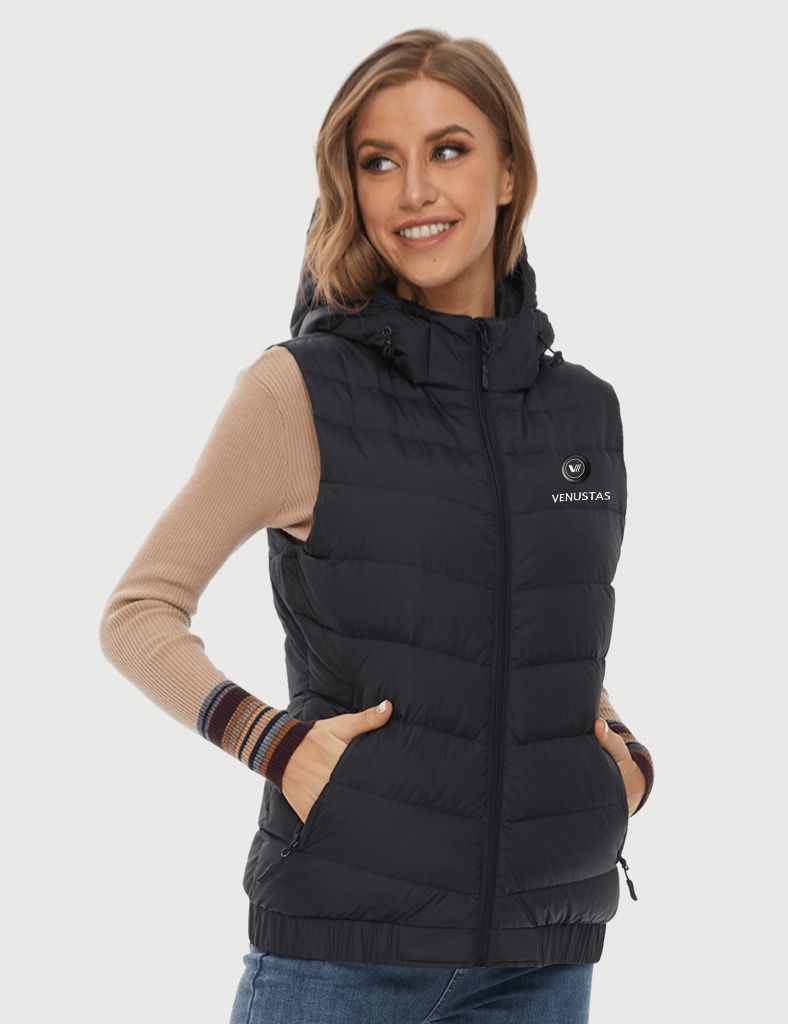 [Final Sale] Women's Heated Down Vest 7.4V With Detachable Hood, W2119