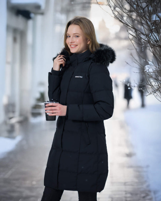 Women's Long Hooded Down Parka with Detachable Hood